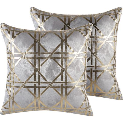 Conjunto de 2 cojines decorativos patrón diamantes geométrico gris 45 x 45 cm decoración glamour Cassia