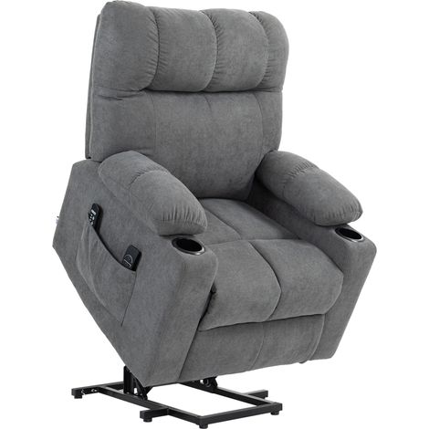 Fernsehsessel mit Aufstehhilfe, höhenverstellbar, 135°neigbar, mit 3 Modi, 8 Massagepunkten, Fernbedienung, 144 x 91 x 88 cm, Grau (1/5)