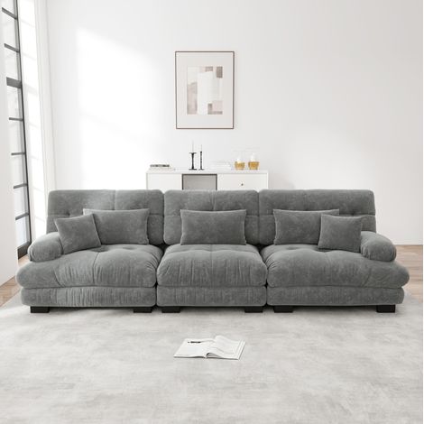 Canapé d’angle modulaire 3 places gris en chenille avec assise profonde et coussins confort (1/5)