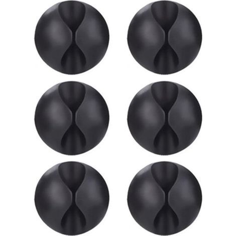 Set of 6 cable clips for X-shaped cables, multi-purpose for office use, power cables, USB cables, headphones, laptops, TVs, at home, in the office, black