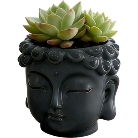 Maceta de resina única con forma de cabeza de Buda - Gris
