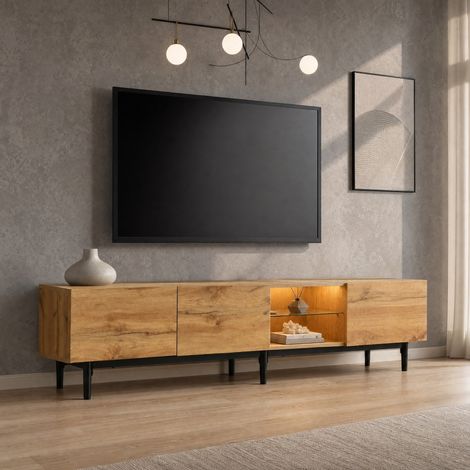 Mueble TV 175 x 31 x 41 cm roble claro con LED y 3 puertas push-to-open (1/5)