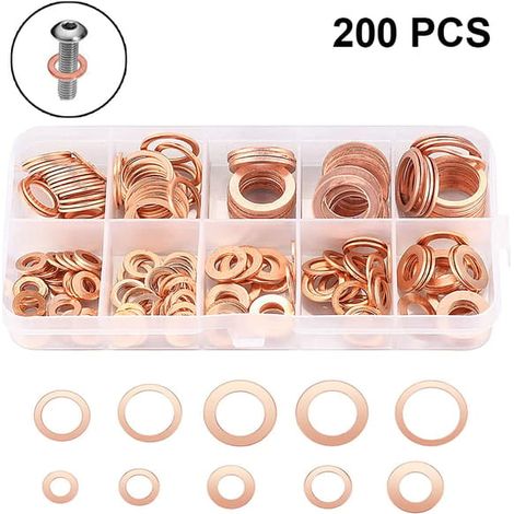 Assortiment de 200 rondelles plates en cuivre M5-M14, joint torique en cuivre (1/5)