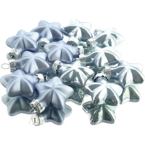 Weihnachtsanhänger Mini-Sterne Hazy Blue stahlblau Ø 4 cm aus Glas - 12er Set