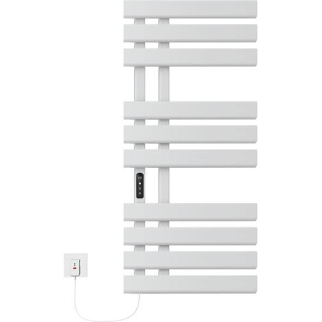 Sèche-Serviette Électrique, 230W Chauffe-Serviettes 1100x500mm Porte-Serviettes Chauffant Électrique Mural Température Constante Intelligente Radiateur de Salle de Bain, Blanc, Gauche (1/5)
