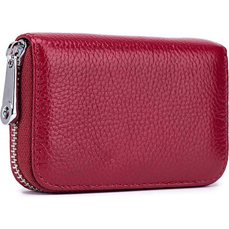 Mini portefeuille zippé en cuir véritable pour femme (vin rouge),