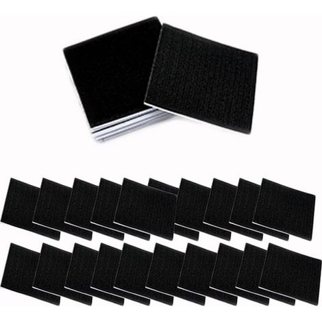 20 pegatinas autoadhesivas antideslizantes para alfombras, cinta adhesiva de doble cara, velcro, 6 x 6 cm, reutilizables, para cojines, mantas y felpudos - Negro (1/5)