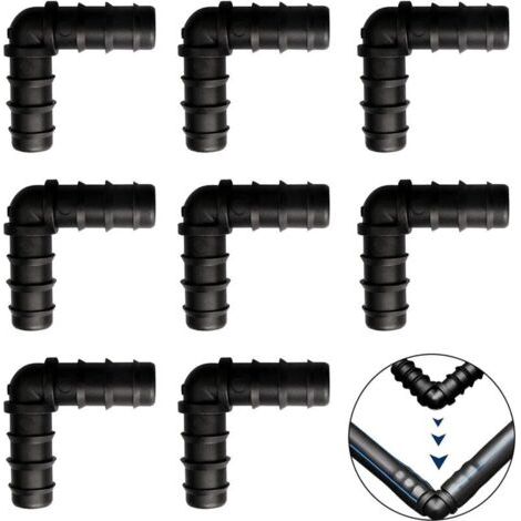 Lot de 8 raccords cannelés de jardin de 13 mm (1/2 pouce), coudes à 90° en plastique pour tuyau d'arrosage goutte-à-goutte (1/4)