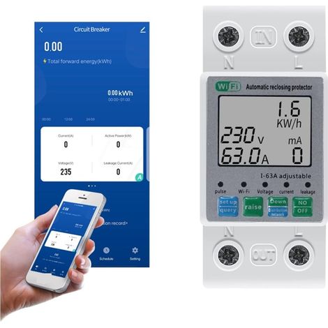 Moniteur d'énergie domestique intelligent Smart Life Tuya WIFI énergie KWH compteur prépayé compteur d'énergie 2P 63A Circuit fuite à la terre sur sous tension protecteur Moniteur d'électricité en tem (1/5)