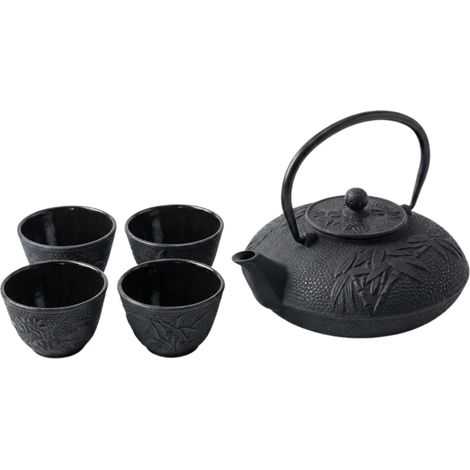 Gusseisen Teekanne mit Sieb, Tassen und Untersetzer, 800 ml NARO, schwarz (1/5)
