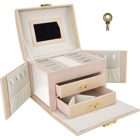 Étui de Voyage pour Bijoux avec Double Tiroir et Clé, Coffret de Rangement Sécurisé pour Bagues, Colliers et Accessoires (1/5)