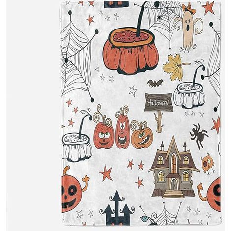 Couverture d'Halloween - Couverture d'Halloween en peluche - Décoration d'Halloween douce et confortable en flanelle grise pour fête, canapé-lit, salon, 120 x 150 cm, Modèle 9 (1/2)