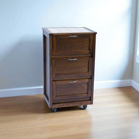 Carrello mobiletto con ante in legno a ribalta Noce LANDHELL (1/5)