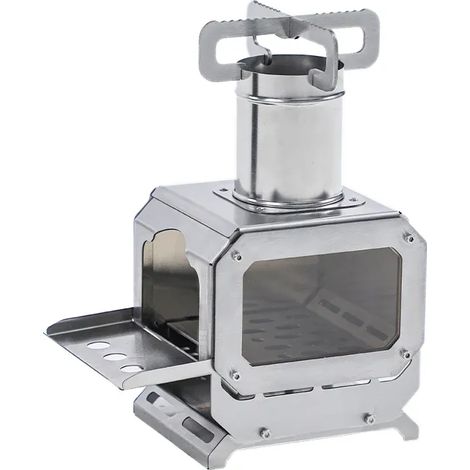 Réchaud à bois de camping de table, léger, compact et portable, en acier inoxydable, idéal pour la randonnée et la cuisine en plein air. (1/4)