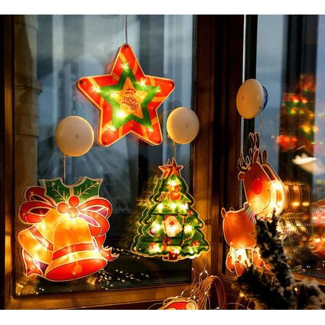 Lot 4 lampes Noël ventouse fenêtre à piles déco suspendue (1/4)