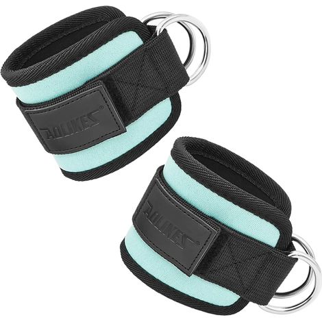 (1 paire, bleue) Sangles de cheville et de poignet réglables et épaissies, adaptées aux appareils de musculation à câble, idéales pour les exercices des fessiers. (1/5)