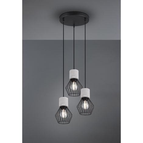 Pendelleuchte JAMIRO 3-flammig mit Draht Lampenschirmen & Betonoptik, Ø 25cm