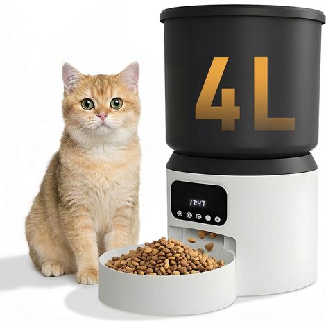 Automatic Cat Food Dispenser 4L, Cat Food Dispenser with Programmable Timer, Automatic Kibble Dispenser for Cats/Small Dogs, 1-9 Meals (1/5)