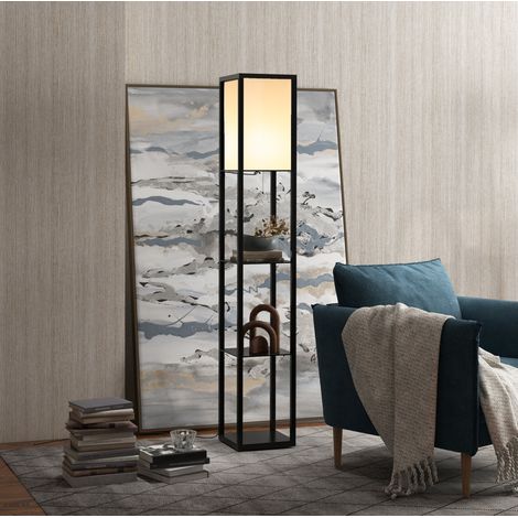 Lampadaire avec étagères 26x26x160 cm noir panneau mélaminé pour salon intérieur - CHICFURN (1/5)
