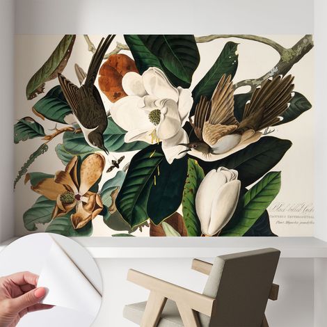 Papier peint autocollant avec imprimé pour décoration intérieure pour rénovation a motif Oiseaux et magnolias 104x70 cm (1/5)