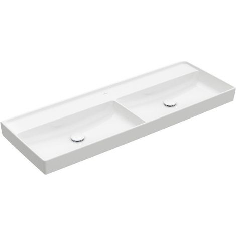 Collaro, Plans doubles, 1300 x 470 mm, Rectangulaire, Modèle déposé, pour robinetterie murale, sans troude robinetterie, sans trop-pleinanCeram, Stone White CeramicPlus