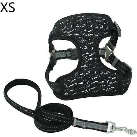 Harnais chien petit veston laisse set antidéflagrant réfléchissant respirant chiot chat collier poitrine pour chien petite moyenne grande taille XS noir