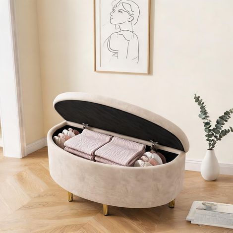 Cadre de lit beige en velours 90 x 40 x 42 cm (1/5)