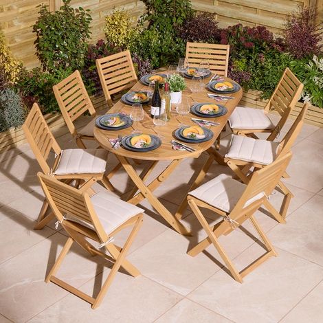 Rowlinson Ashdown Folding 8 Seat Oval Dining Set with Cushions (1/5)