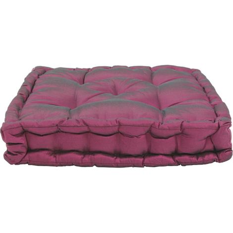 WILLIAM - Pouf tapissier en taffetas prune 40x40 (1/4)