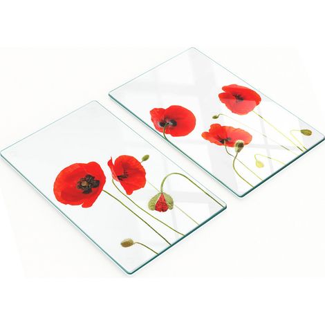 Set Küchenbretter aus gehärtetem Glas mit Mohnblumenmuster, 2 x 30 x 52 cm (1/5)