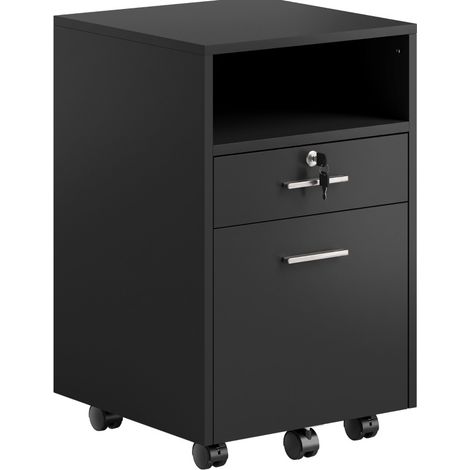 Cassettiera mobile 40x40x65 cm in MDF nero, 2 cassetti di cui 1 con chiave – MEUBLIV (1/5)