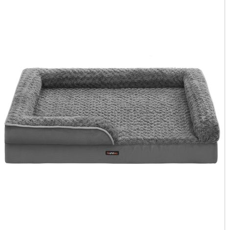 Cama para perro cama para mascota ortopédica espuma alveolar bordes elevados acolchados funda extraíble de tela de felpa con motivos rosas 106 x 81 x 18 cm gris 120006816 (1/5)
