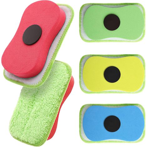 Lot de 4 gommes à craie pour tableau noir, lavables et effaçables à sec, réutilisables, effaçables à sec, effaceur magnétique pour enfants, craie, marqueurs, salle de classe, maison et bureau (1/4)