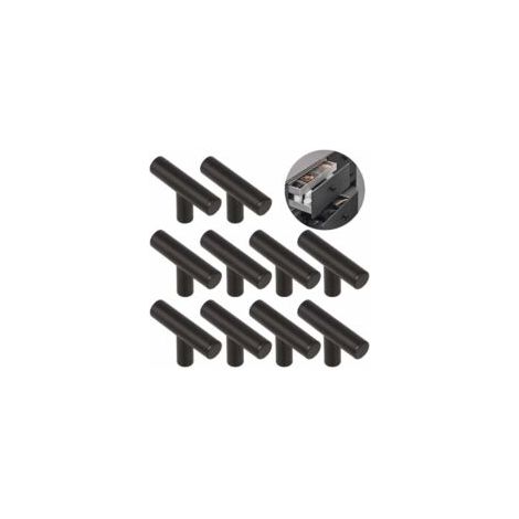 10 tiradores para puertas de armarios de cocina con separación entre orificios de 50 mm, tiradores de acero inoxidable negro para muebles - Crezuo