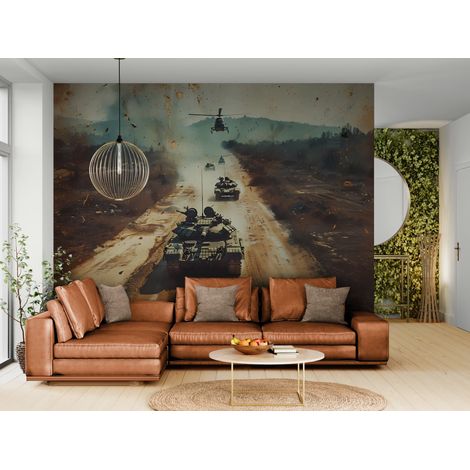 Papier peint Guerre – Chars et hélicoptères au combat - 150 x 250 cm (1/2)