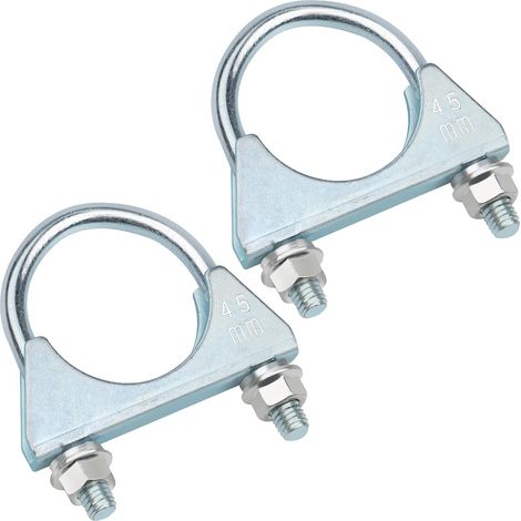 Lot de 2 colliers de serrage ronds pour tuyau d'échappement de 45 mm en acier galvanisé avec écrou, plaque et boulon en U pour raccords de tuyaux (1/5)