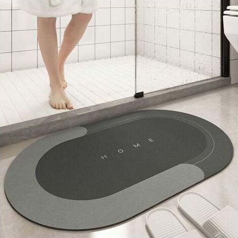 Tapis de bain Ovale Gris Foncé, 45x150cm Tapis de Sol Super Absorbant, Tapis de Salle de Bain à Séchage Rapide, Grand Tapis de Salon Super Absorbant, Fond en Caoutchouc Antidérapant, Facile à Nettoyer (1/5)