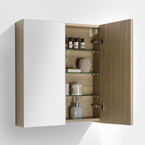 Armadietto da bagno a specchio SIENA 60 cm - rovere chiaro