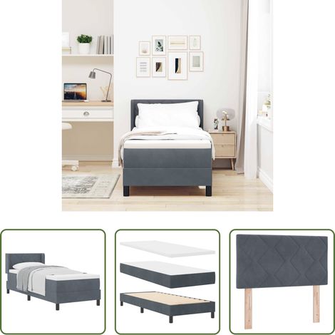 vidaXL Lit minimaliste - Lit à ressorts avec matelas Gris foncé 200 x 80 cm Velours (1/5)