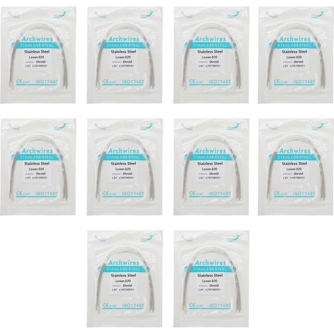 100 pièces Fil dentaire orthodontique rond en acier inoxydable pour appareil de rétention dentaire, arc inférieur 0,020 pouce (1/5)