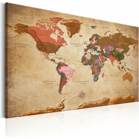 Tableau carte du monde marron élégance - 120 x 80 cm (1/4)