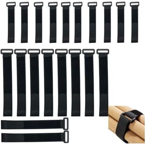 Sangles élastiques 20 pièces 2 tailles 20/30 cm, attaches réutilisables antidérapantes pour câbles, tuyaux, sport, maison et bureau, noires - (1/5)