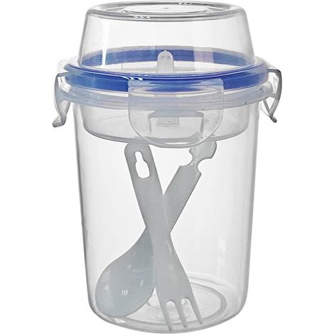 Container Haver - Yoghurtpotten, tasse pour salades fruits, tasse de yoghurtcontainer portable avec cuillère et fourche, tasses de yoghurt réutilisables avec couvercle, résistant à la lave-vaisselle,  (1/5)