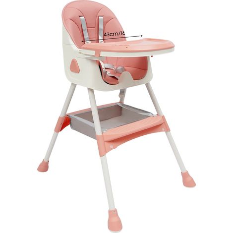 Chaise haute, plateau réglable, design polyvalent, Rose (1/2)