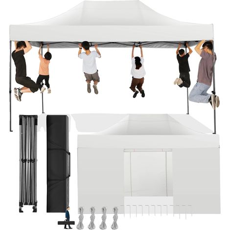 Tente Gazebo, Tissu Imperméable, Hauteur Réglable, Blanc (1/2)