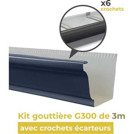 Kit gouttière aluminium G300 de 3m avec 6 crochets écarteurs gris anthracite - ALUHOME