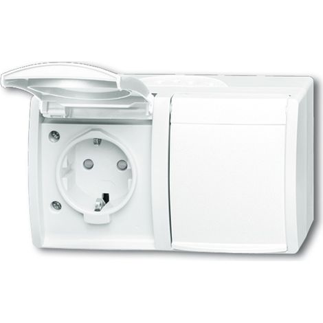 BUSCH JAEGER 20/2 EBW-54 ocean® (IP 44), SCHUKO® Steckdosen mit Klappdeckel, waagerecht, 2-fach, e-'1008652' (1/3)