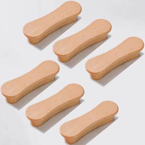 Schubladengriffe aus Holz, 64 mm, naturfarben, 6er-Set