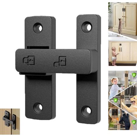 Crochet de porte monobloc sans perçage, verrou de porte, loquet de porte, crochet de porte coulissante pour WC, verrou de porte coulissante à clip, crochet de porte à 180°, noir, 63 x 84 mm, pour port (1/5)