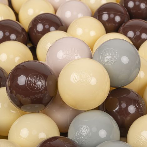 KiddyMoon 100 Balles/7Cm Balles Colorées Plastique Pour Piscine Enfant Bébé Fabriqué En EU, Beige Pastel/Vert De Gris/Jaune Pastel/Brun (1/5)